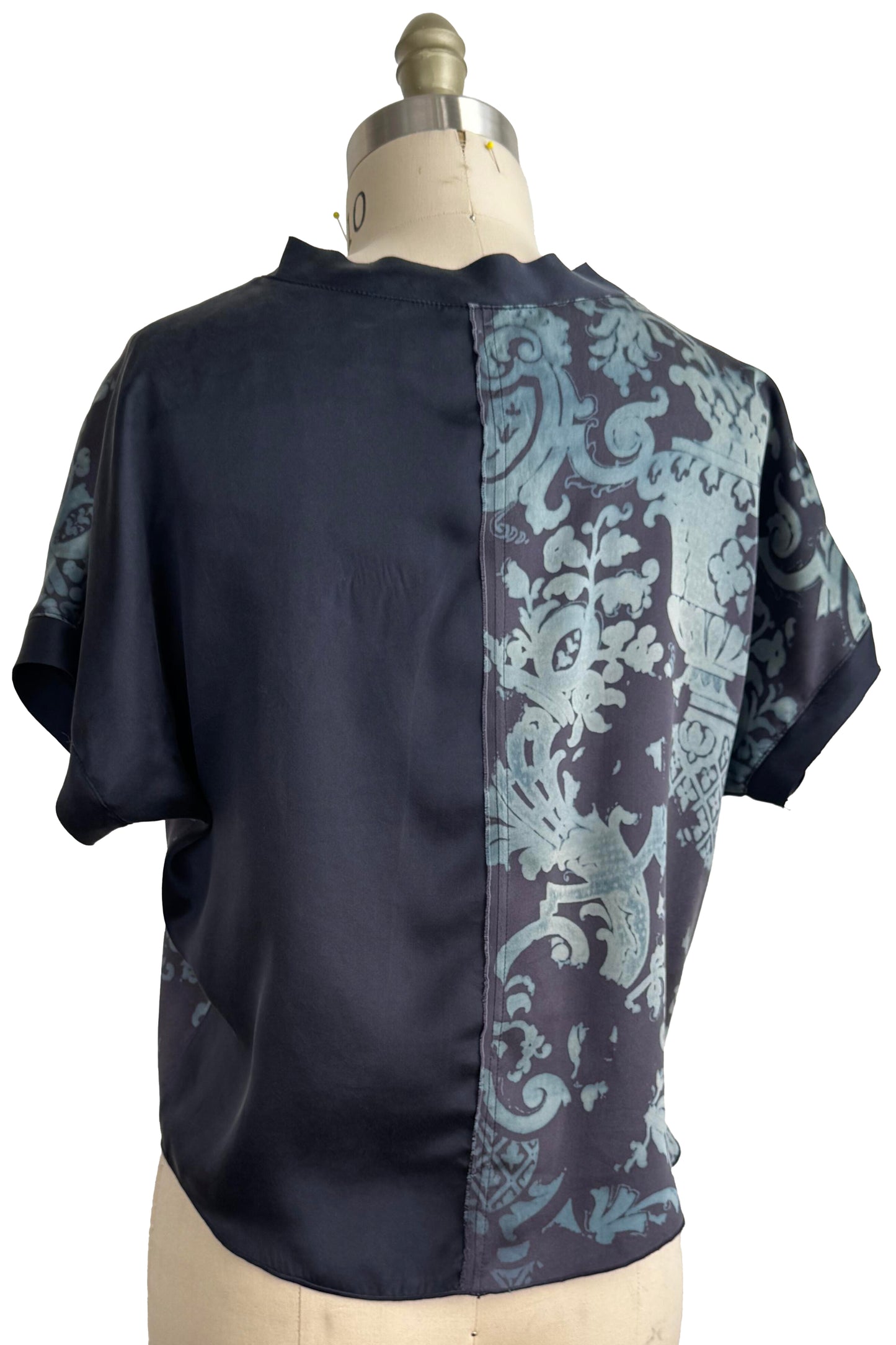 Jen Top | Silk Charmeuse | Wallpaper Print | Navy Split | Small