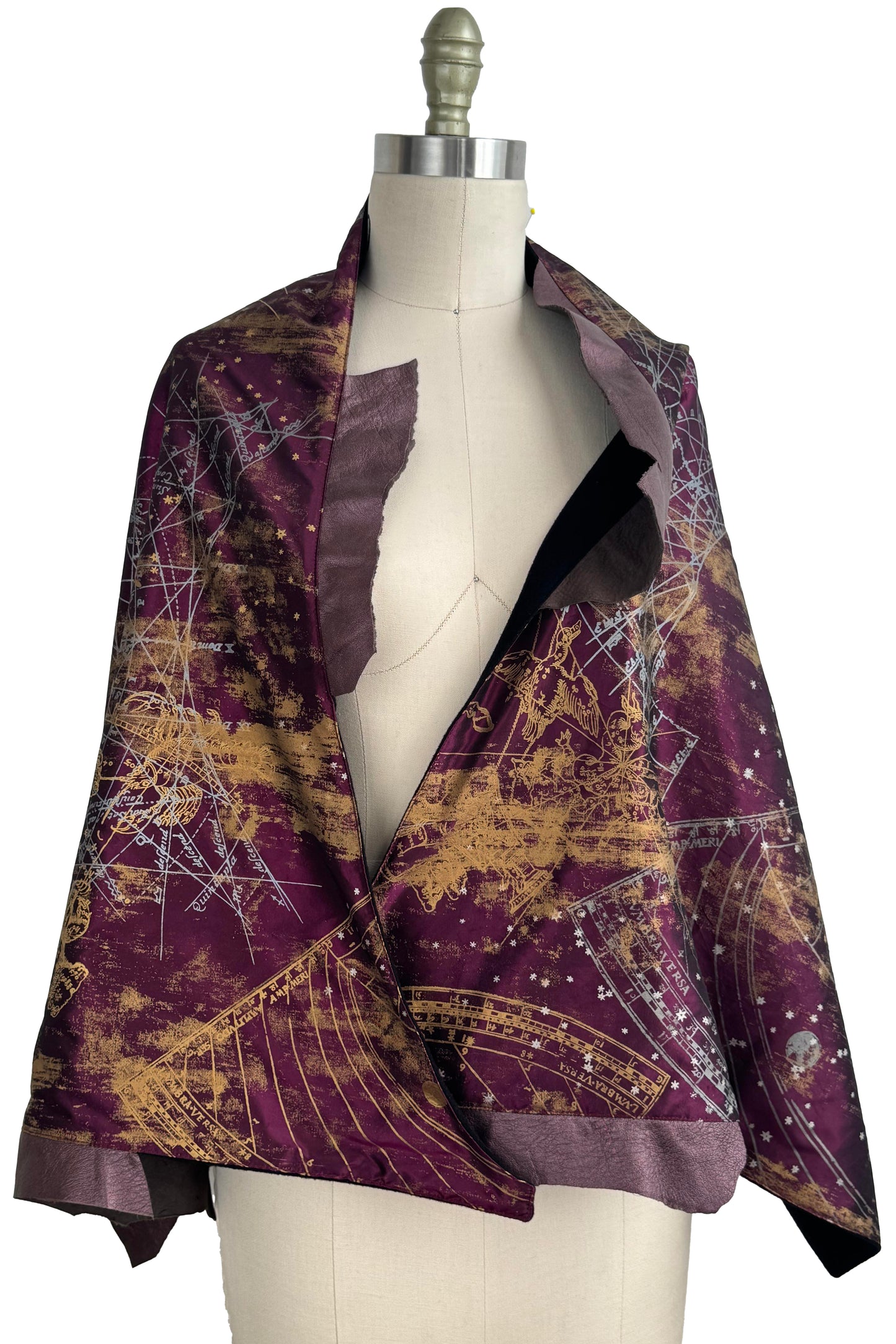 Opera Cape in Silk Taffeta with Cashmere & Leather - Celestial Print | Mulberry
