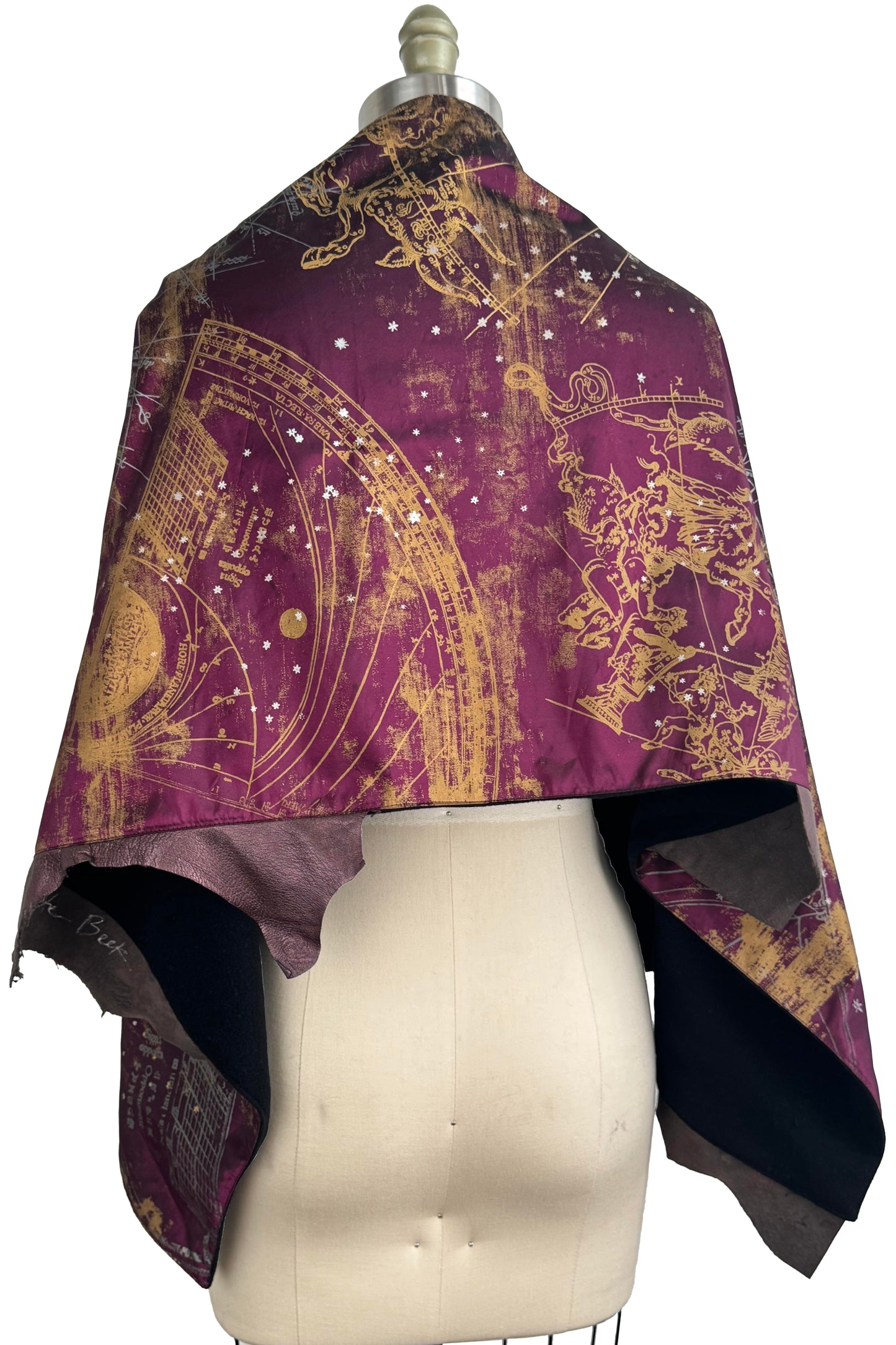 Opera Cape in Silk Taffeta with Cashmere & Leather - Celestial Print | Mulberry