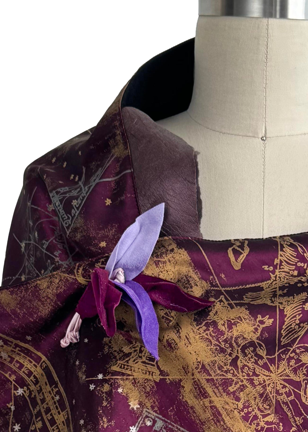 Leather Flower Magnetic Brooch - Magenta & Green Orchid