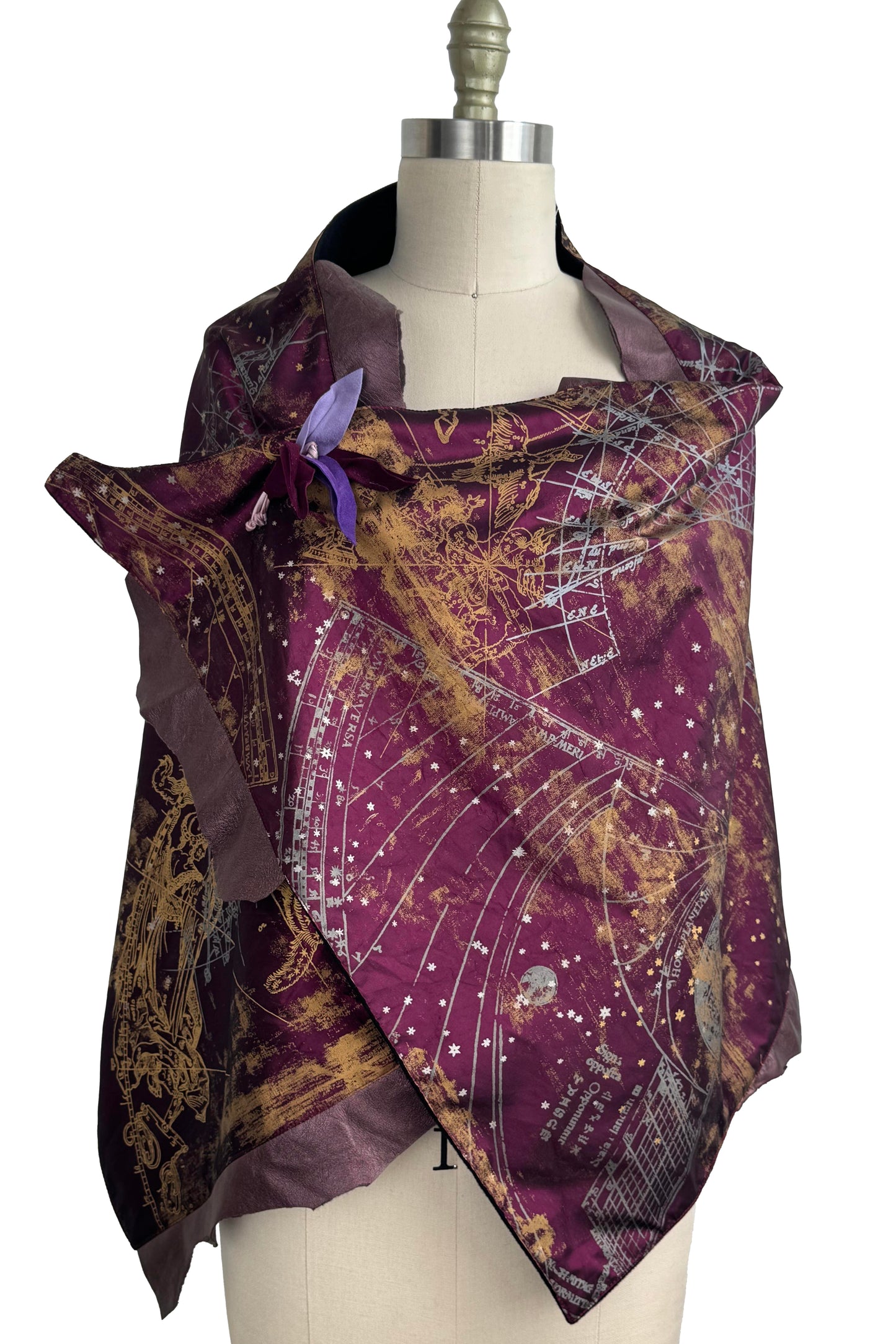Opera Cape in Silk Taffeta with Cashmere & Leather - Celestial Print | Mulberry