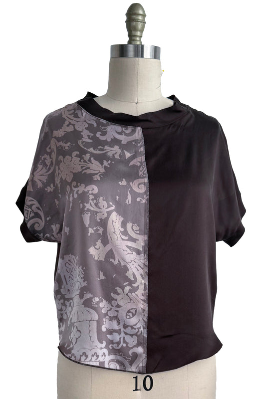 Jen Top | Silk Charmeuse | Wallpaper Print | Espresso Split | Small