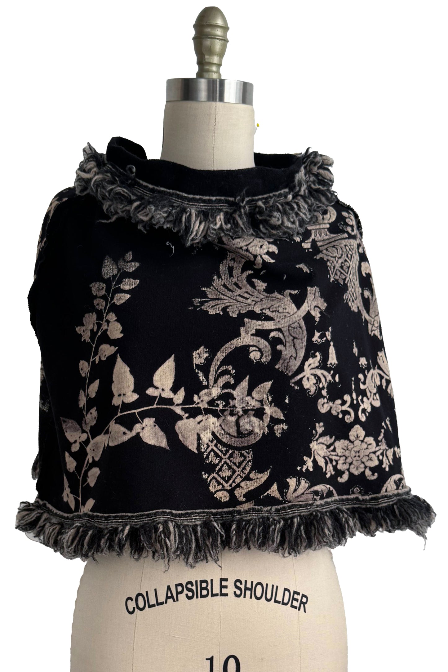 Fringe Shrug | Organic Cotton French Terry | Vine & Wallpaper Print | Black & Natural