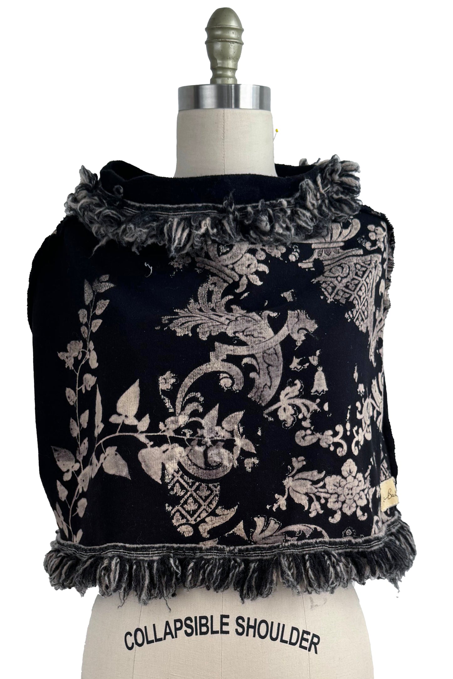 Fringe Shrug | Organic Cotton French Terry | Vine & Wallpaper Print | Black & Natural