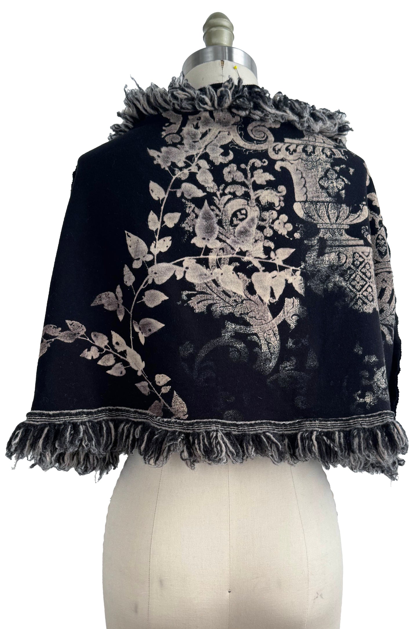 Fringe Shrug | Organic Cotton French Terry | Vine & Wallpaper Print | Black & Natural