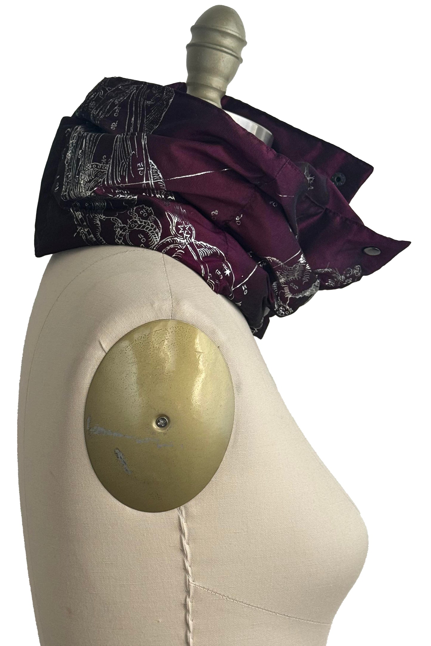 Channeled Silk Neck Scarf w/ Celestial Print - Purple & Silver
