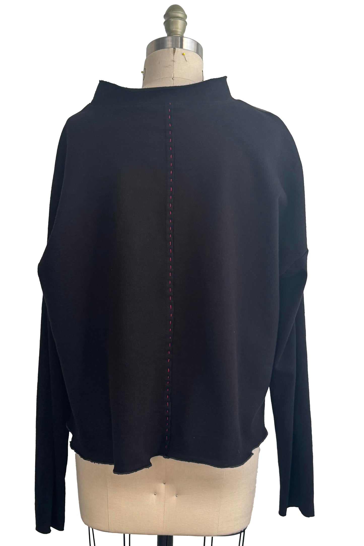 Portia Top | Silk Charmeuse & Organic Cotton Jersey | Hops Vine & Ginkgo Print | Black & Gold | Large