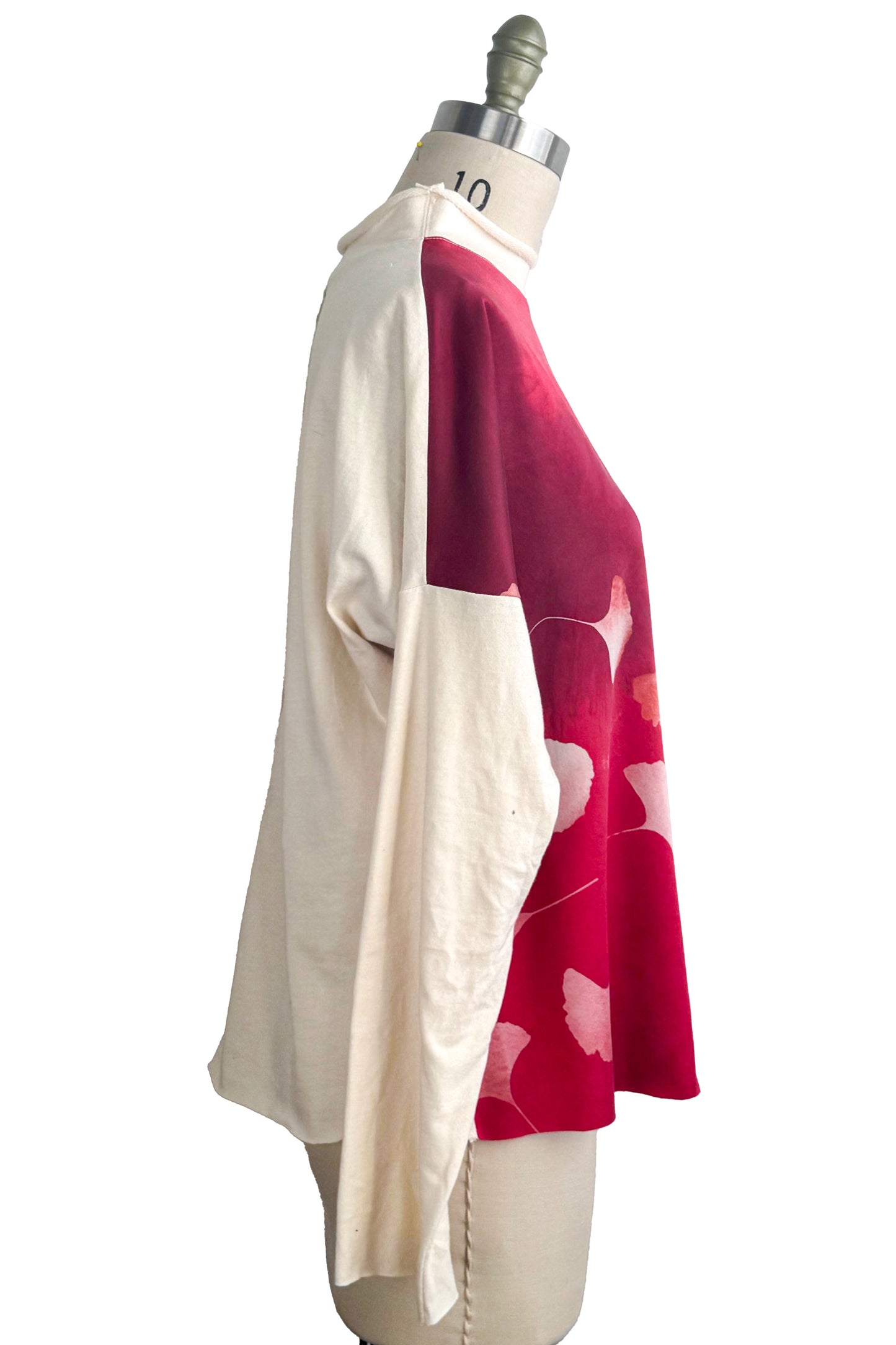 Portia Top | Silk Charmeuse & Organic Cotton Jersey | Ginkgo Print | Red & White | Medium