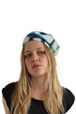 Load image into Gallery viewer, Asymmetrical Beret Hat - Indigo &amp; Natural Stripe
