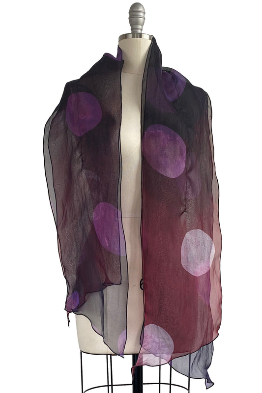 Scarf in Silk Organza w/ Moon Print - Black & Wine