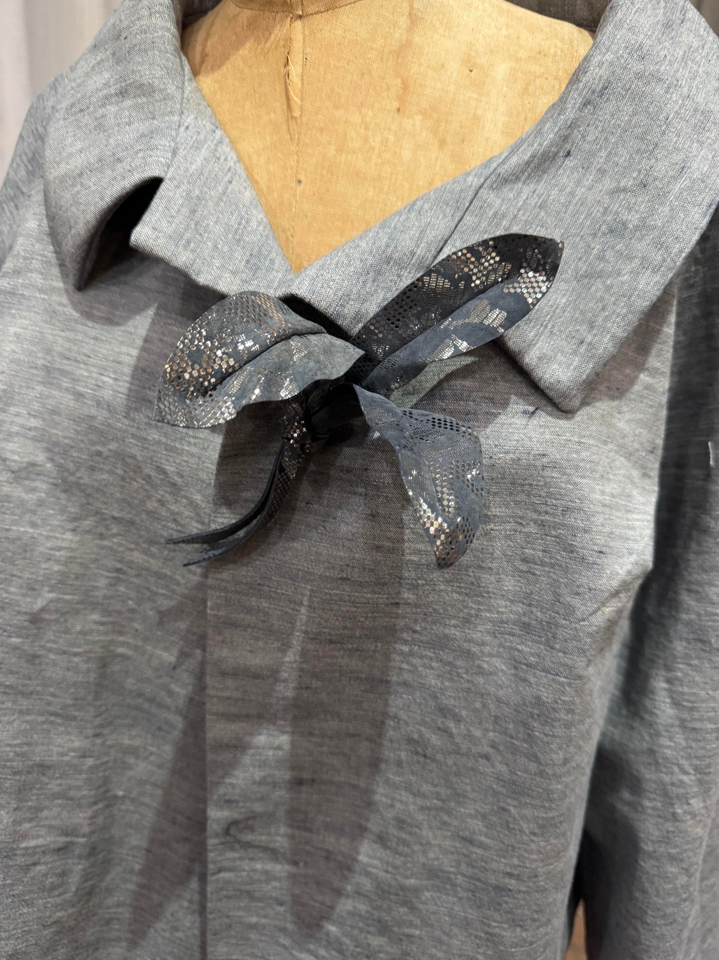 Magnetic Floral Brooch | Orchid | Leather | Charcoal Grey & Silver