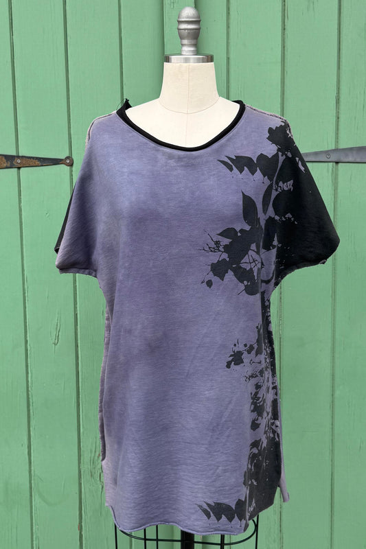 Jen Top | Organic French Terry Cotton | Mottled Dye & Bramble Print | Slate Grey | Large Long