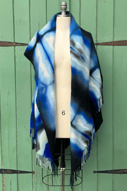 Asymmetrical Wrap Vest | Cashmere | Itajime Dyed | Blue, White & Black
