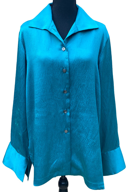 Vented Shirt Hammered Silk - Turquoise