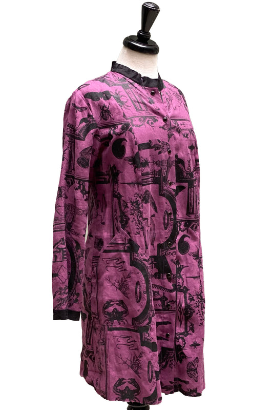 Hampton Coat in Linen w/ Cabinet of Curiosities Print - Violet - Small