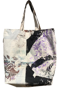 Hand Dyed & Printed Canvas Tote - Chaos Print on Natural
