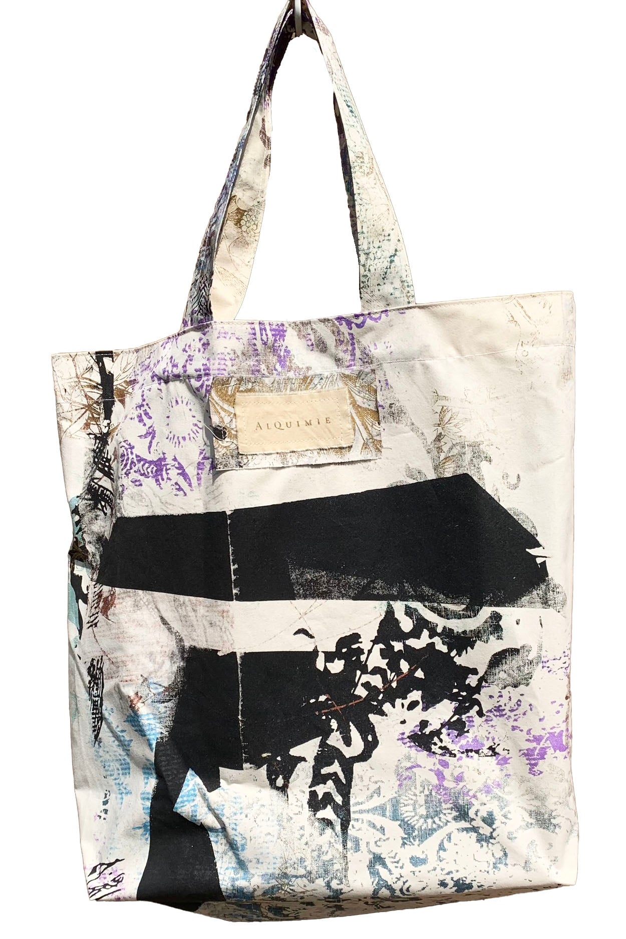 Hand Dyed & Printed Canvas Tote - Chaos Print on Natural