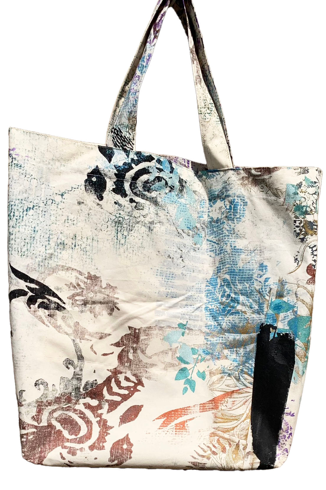 Hand Dyed & Printed Canvas Tote - Chaos Print on Natural