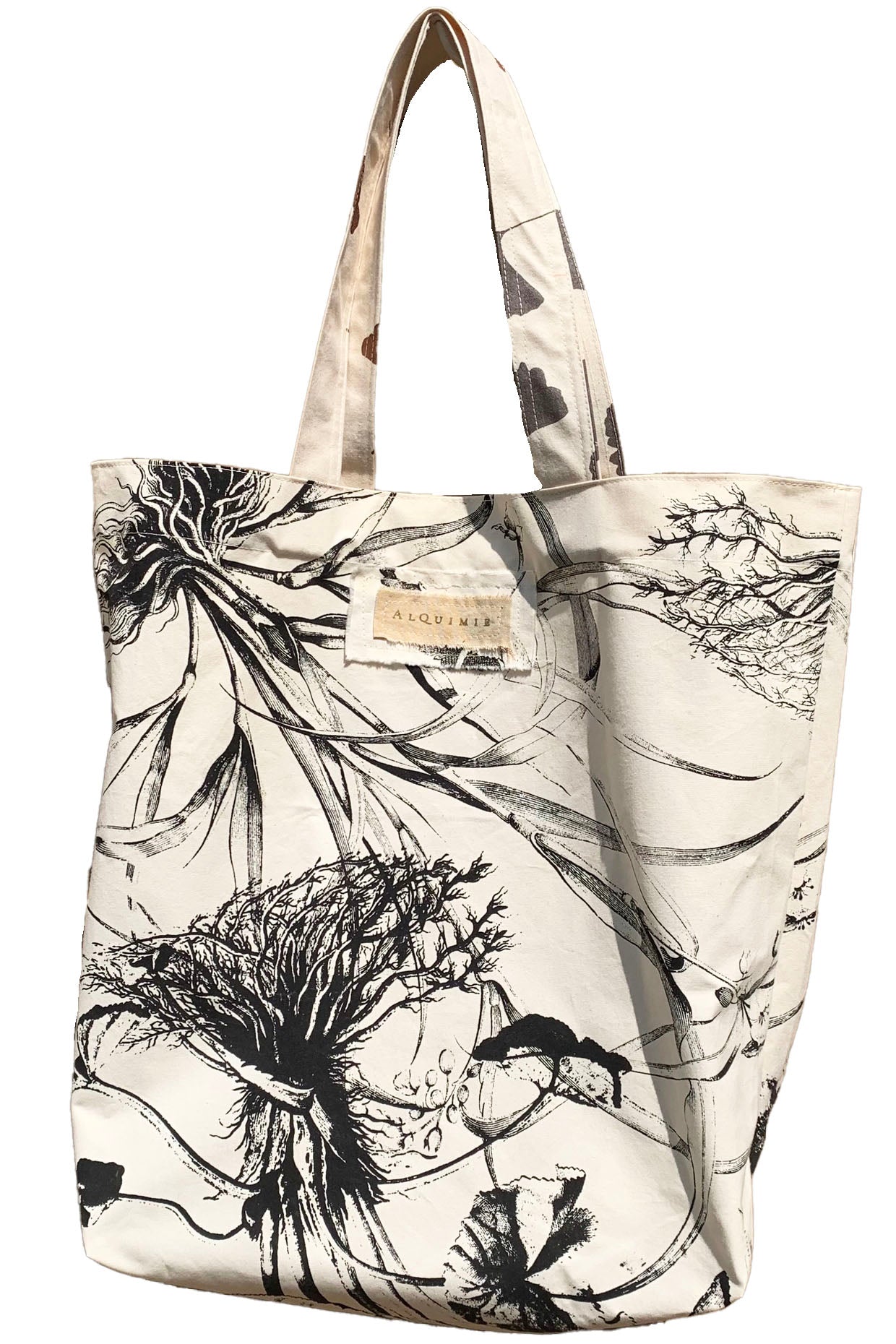 Hand Dyed & Printed Canvas Tote - Marsh Garden on Natural