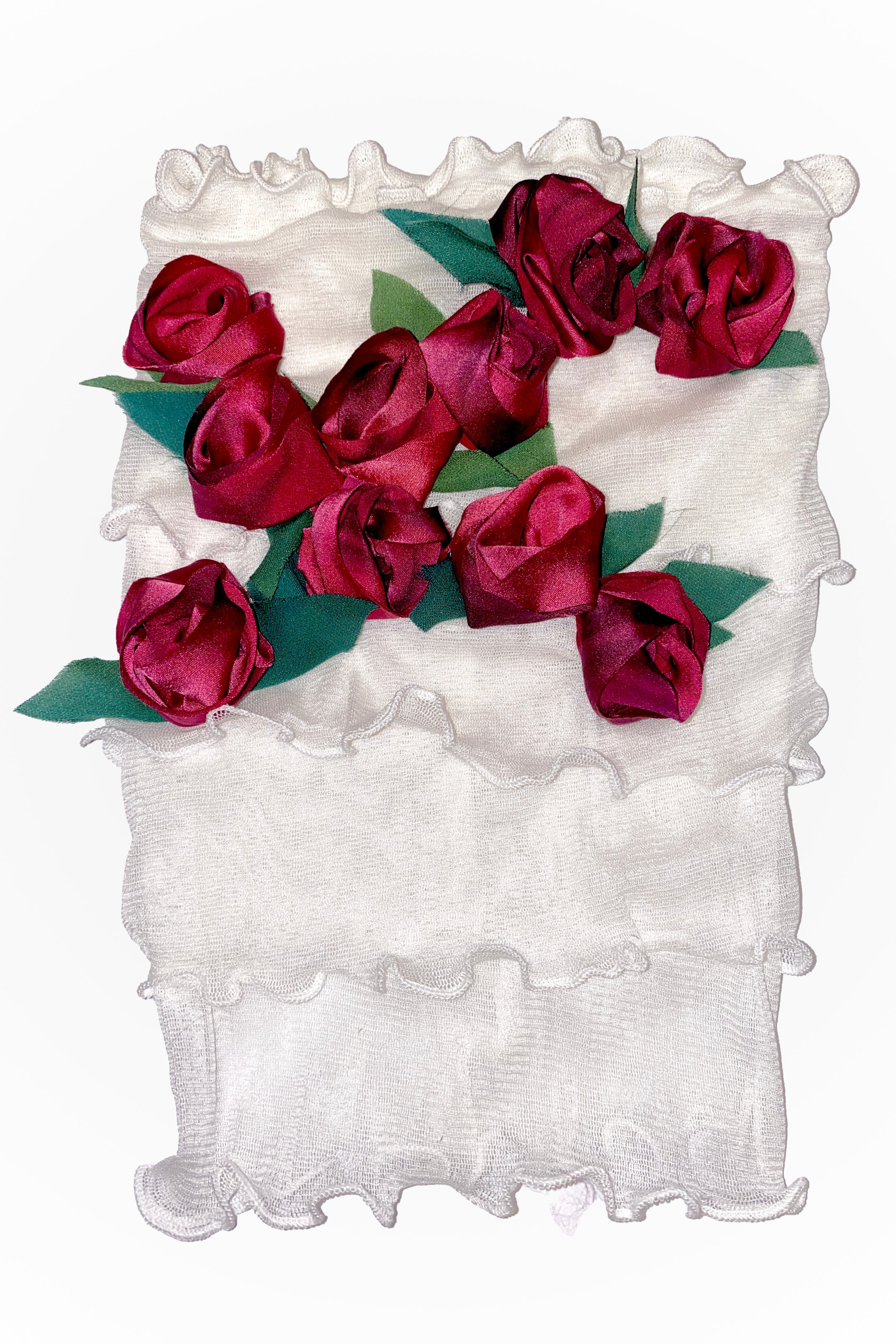 Flower Collar Headband - White w/ Red