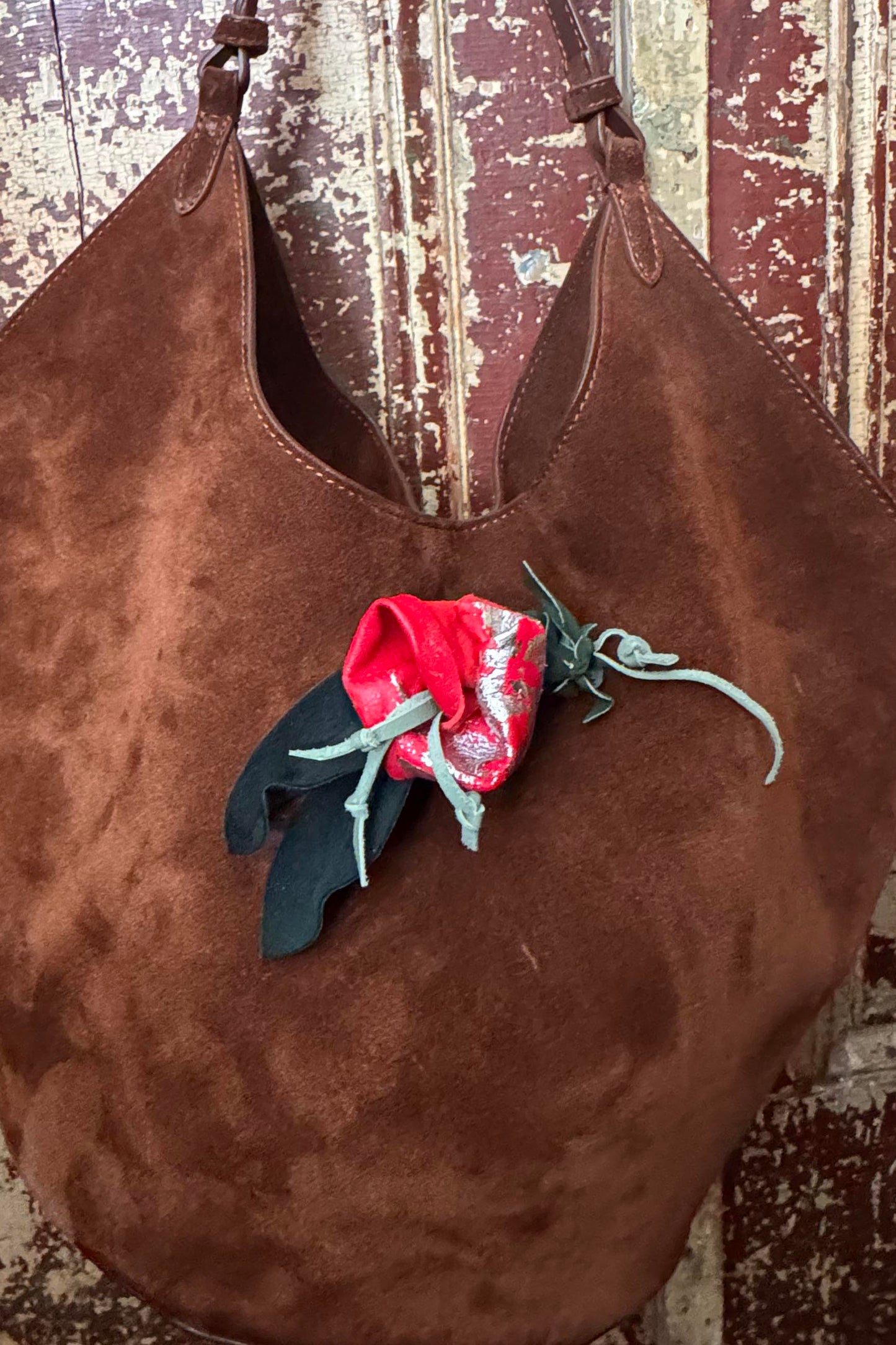 Magnetic Floral Brooch | Calla Lily | Leather | Foiled | Red & Silver