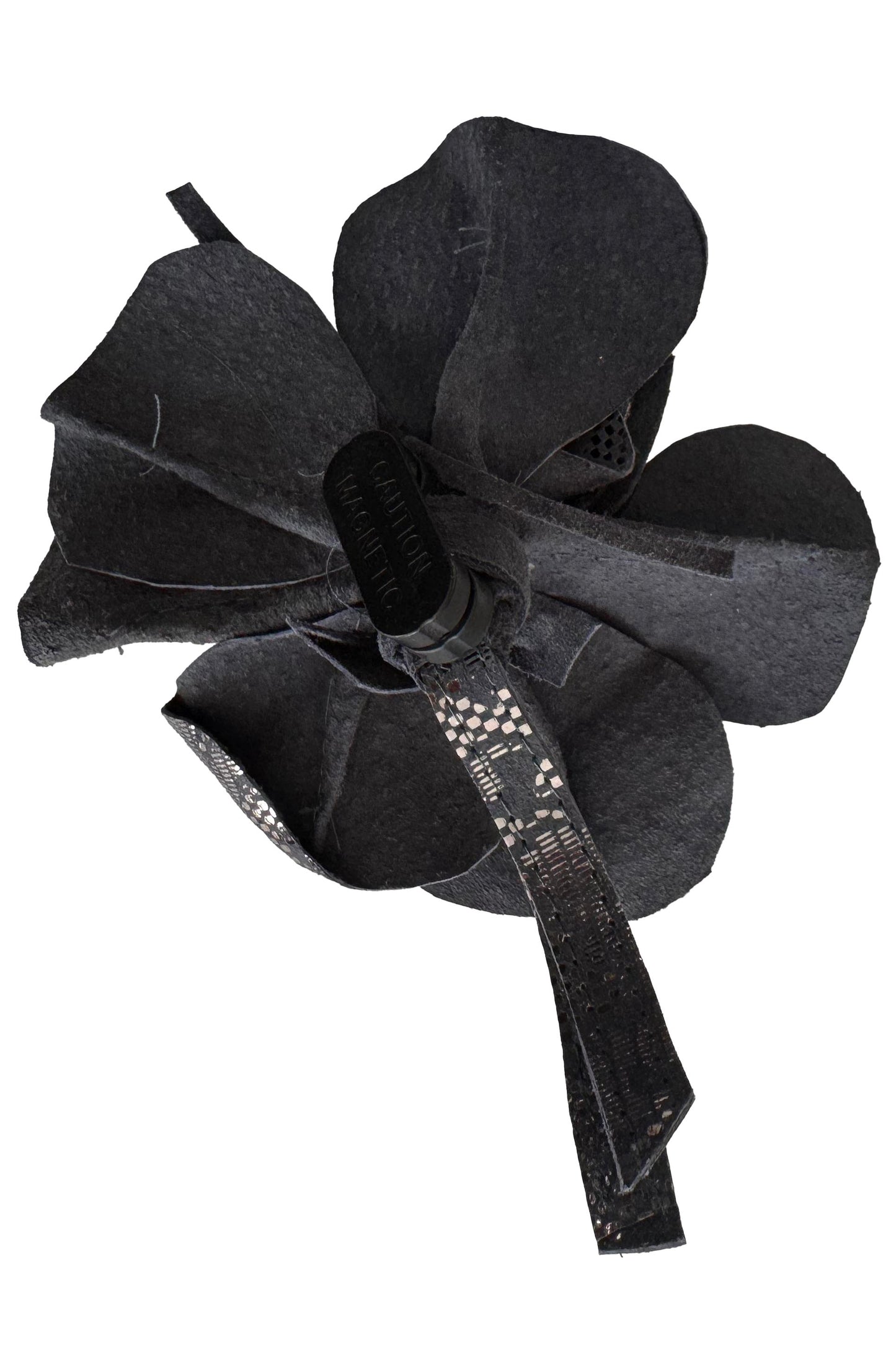 Magnetic Floral Brooch | Camellia | Leather | Charcoal Grey & Silver