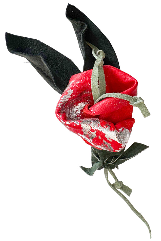 Magnetic Floral Brooch | Calla Lily | Leather | Foiled | Red & Silver