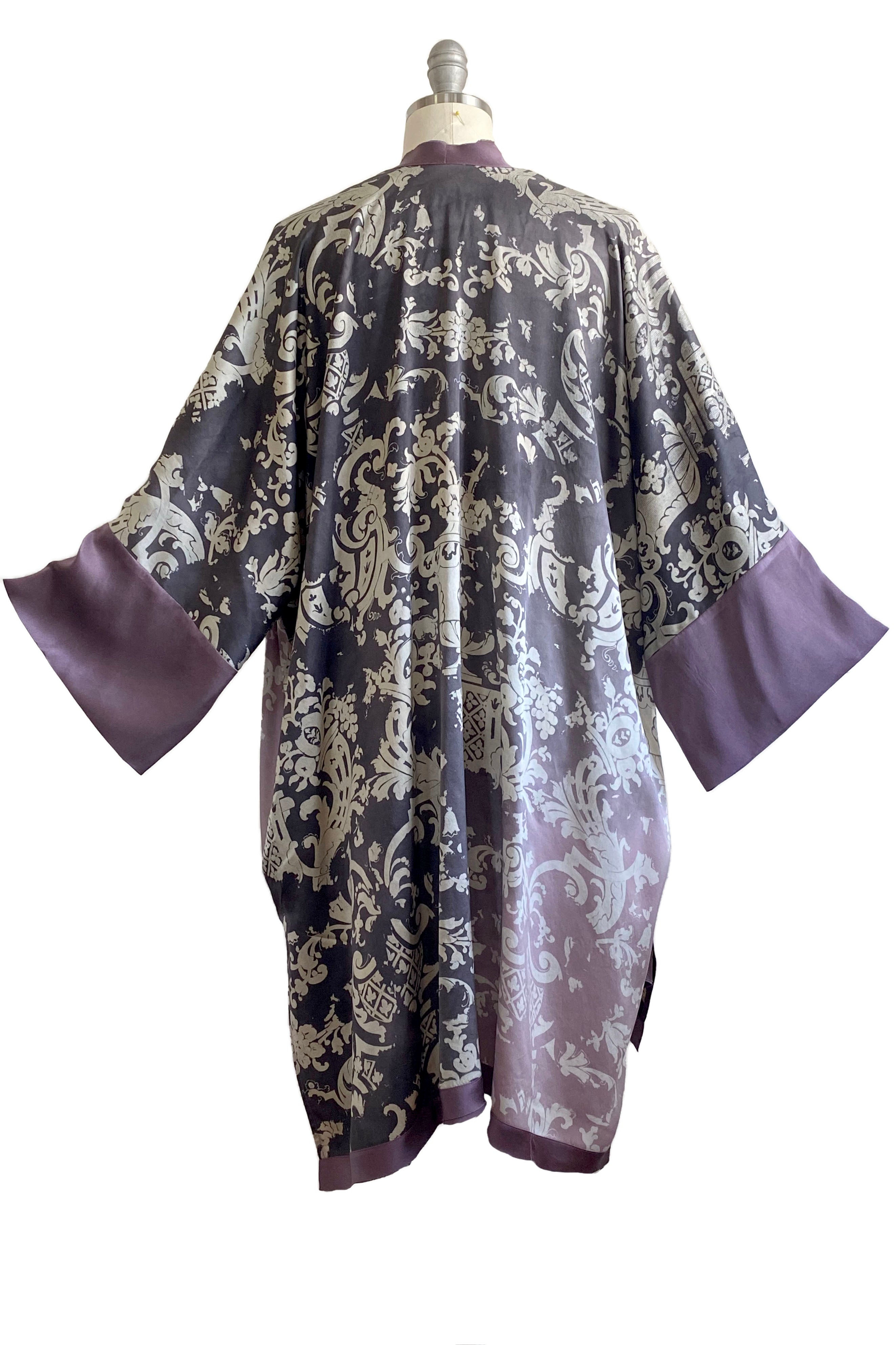 Lucianne Kimono w/ Wallpaper Print - Grey & Purple