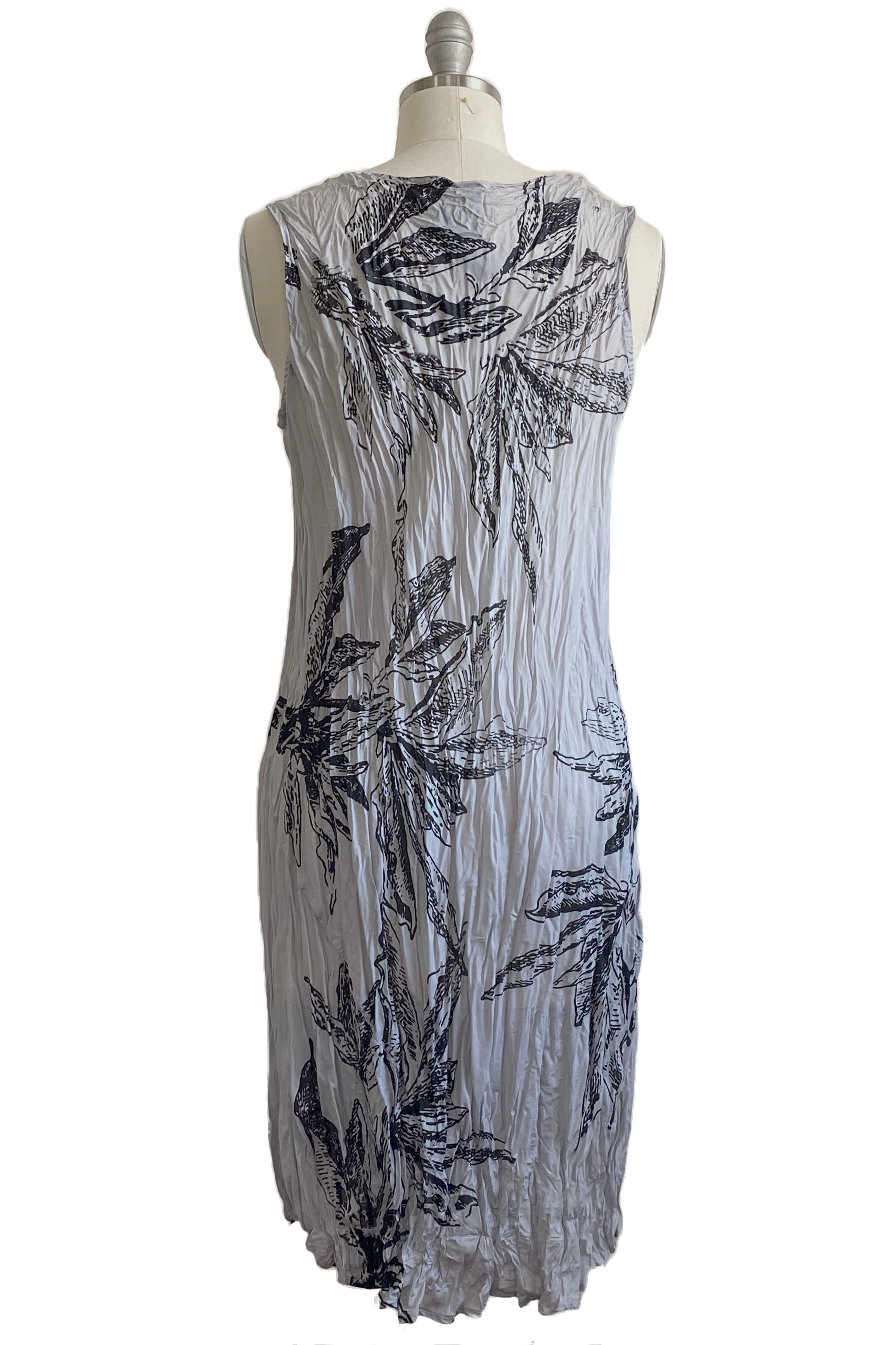 Crinkle Tank Dress in China Silk w/ Azalea Print - Silver