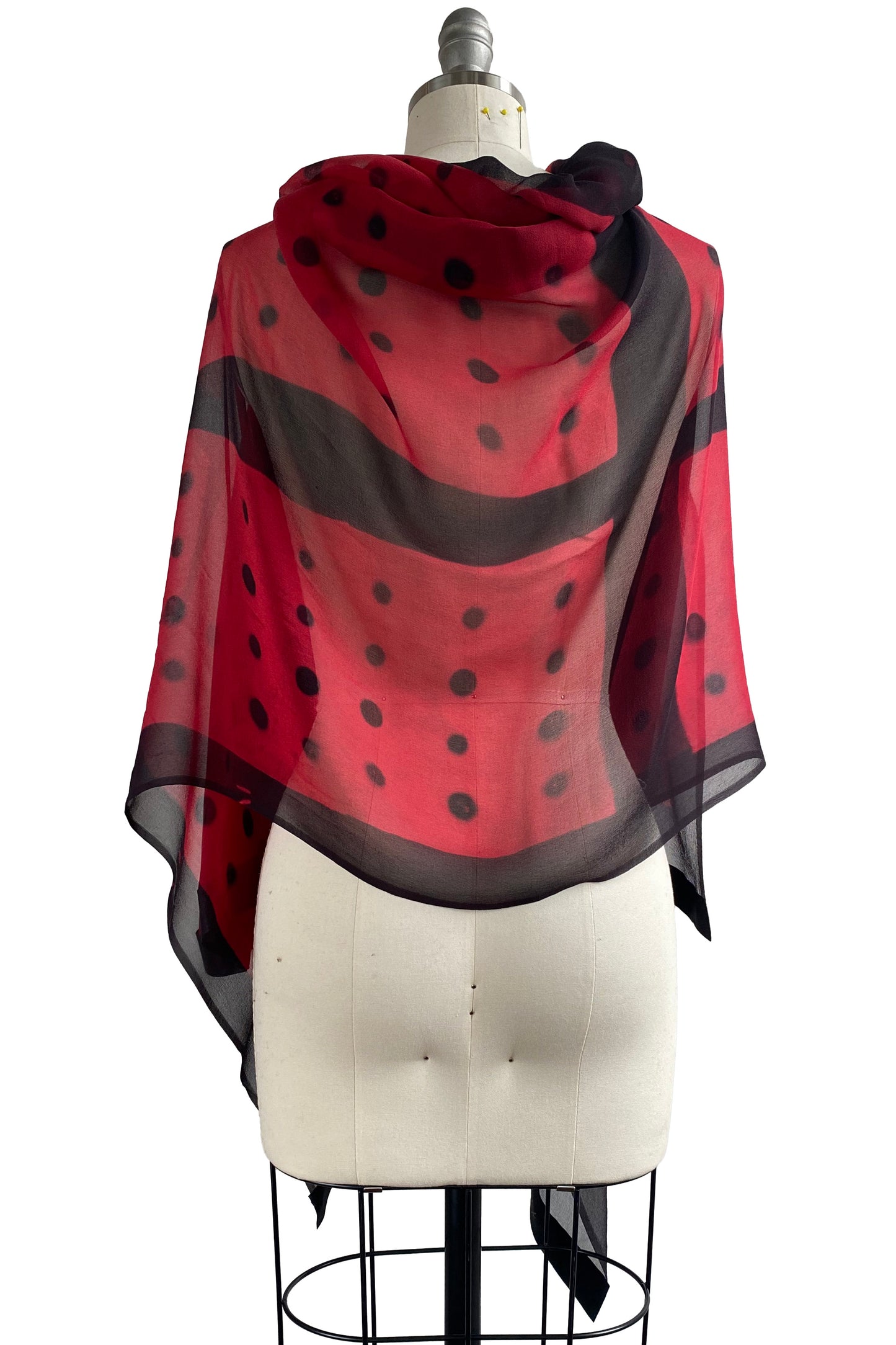 Chiffon Shawl w/ Leather Trim Domino Dye - Red & Black