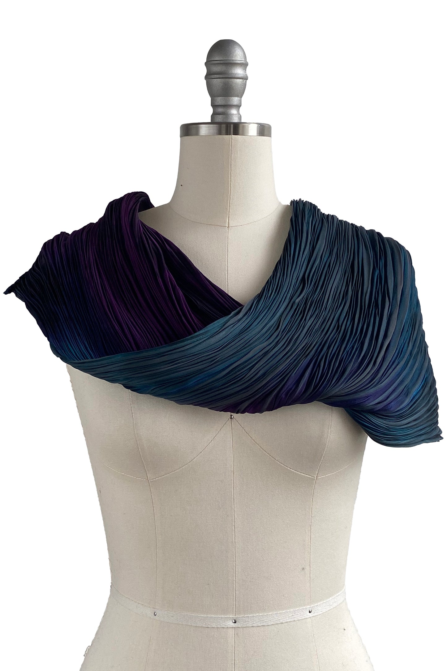 Shibori Pleated Silk Cowl - Blue & Purple