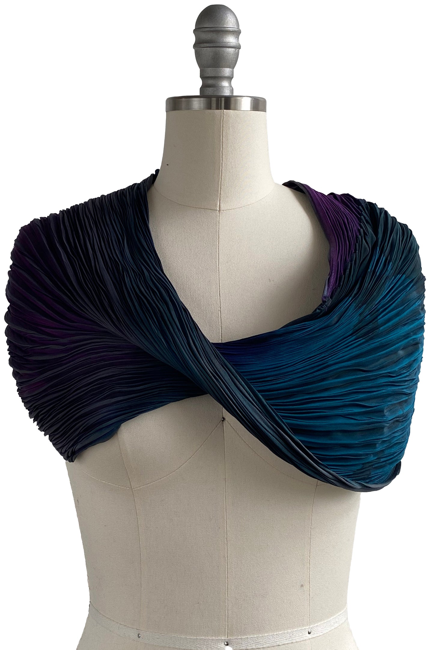 Shibori Pleated Silk Cowl - Blue & Purple