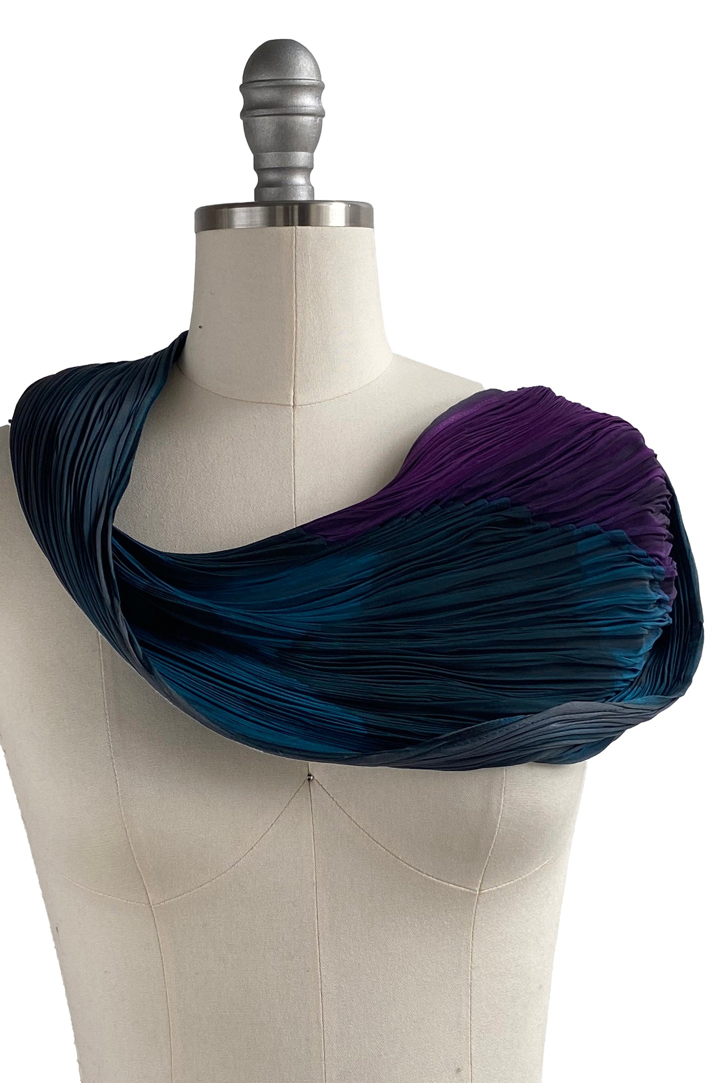 Shibori Pleated Silk Cowl - Blue & Purple