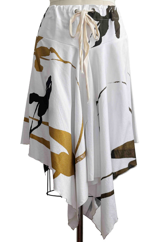 Rayme Skirt | Linen | Tulip Print | White, Bronze & Gold | Medium