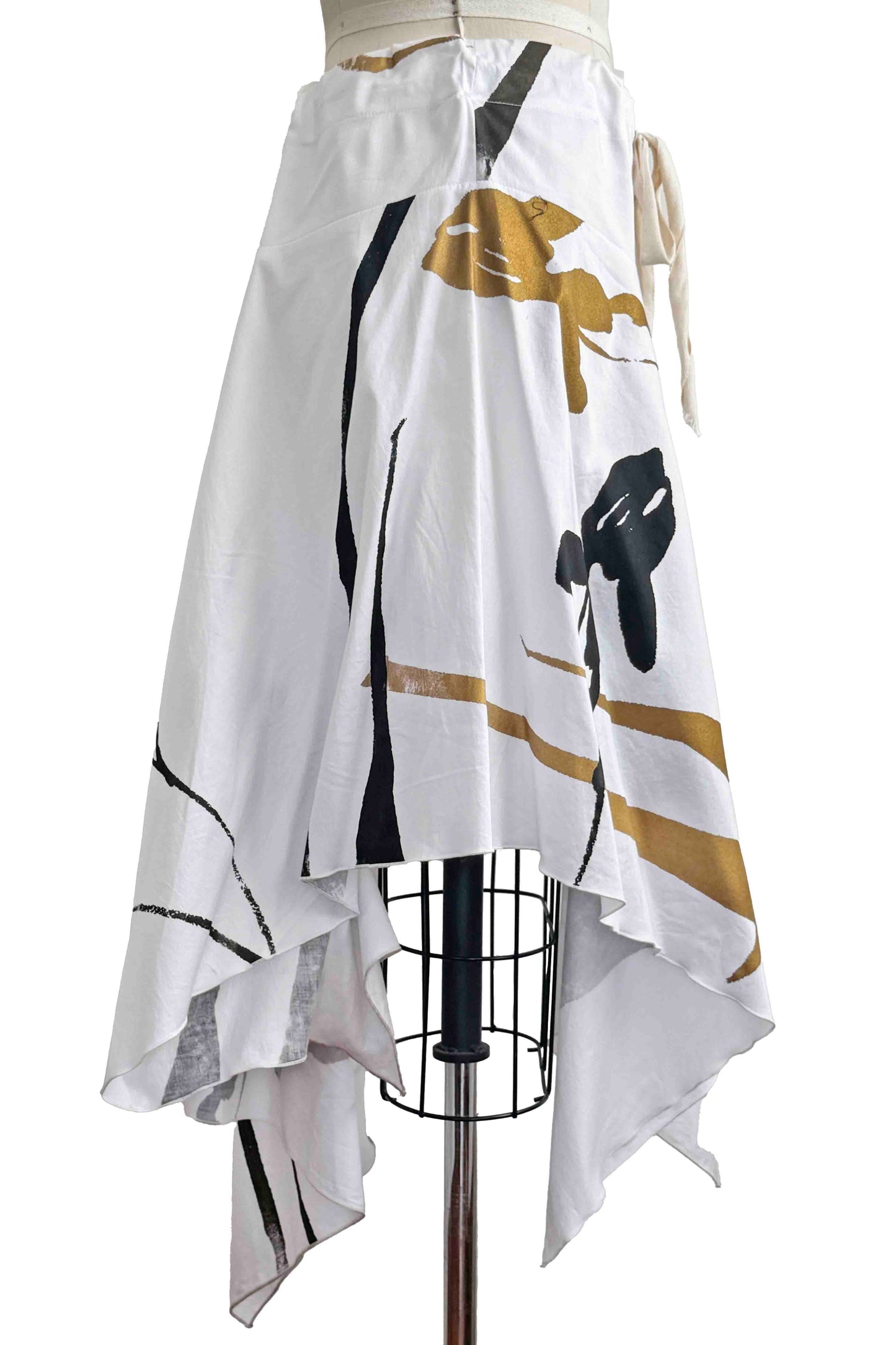 Rayme Skirt | Linen | Tulip Print | White, Bronze & Gold | Medium