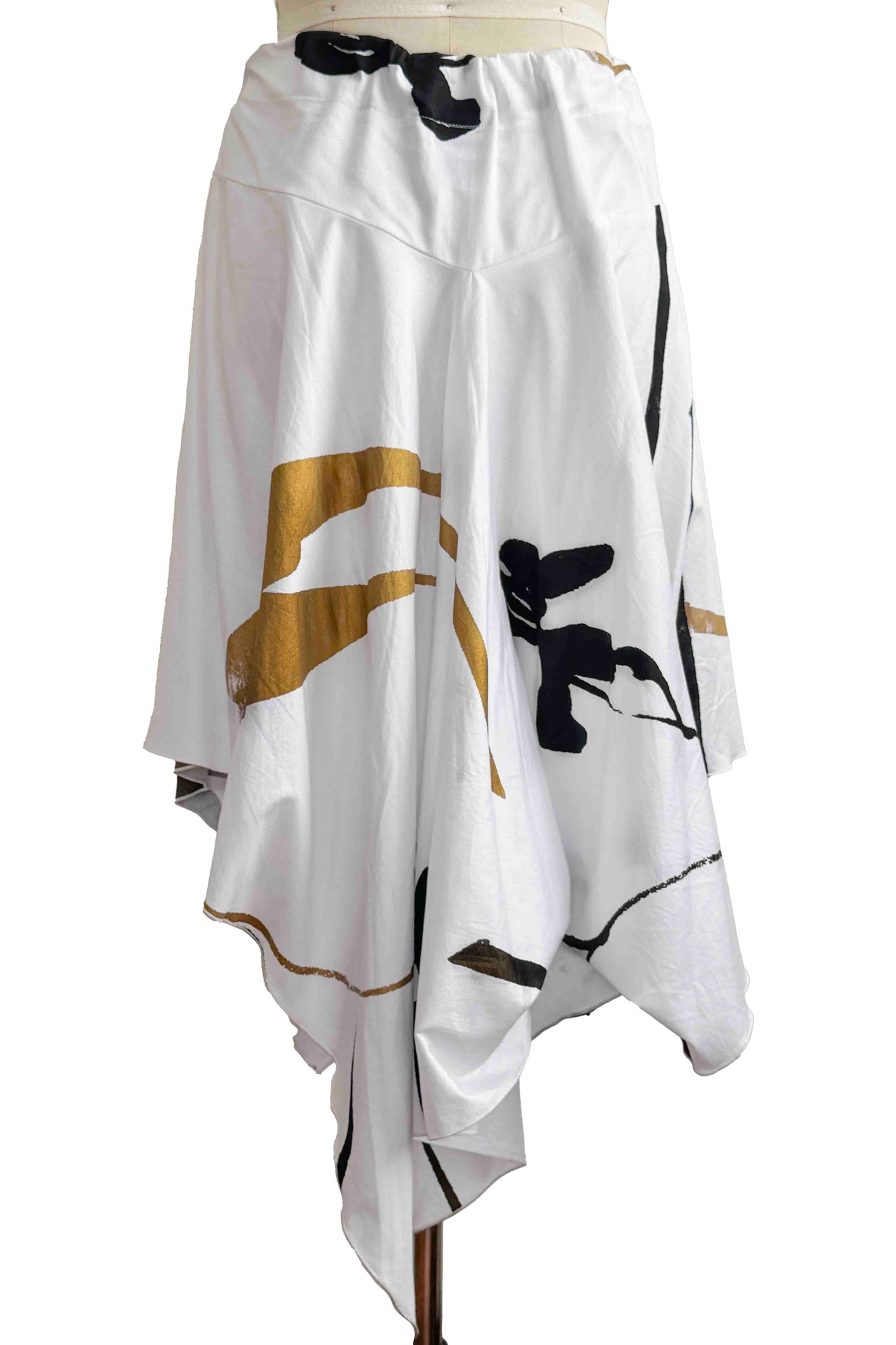 Rayme Skirt | Linen | Tulip Print | White, Bronze & Gold | Medium