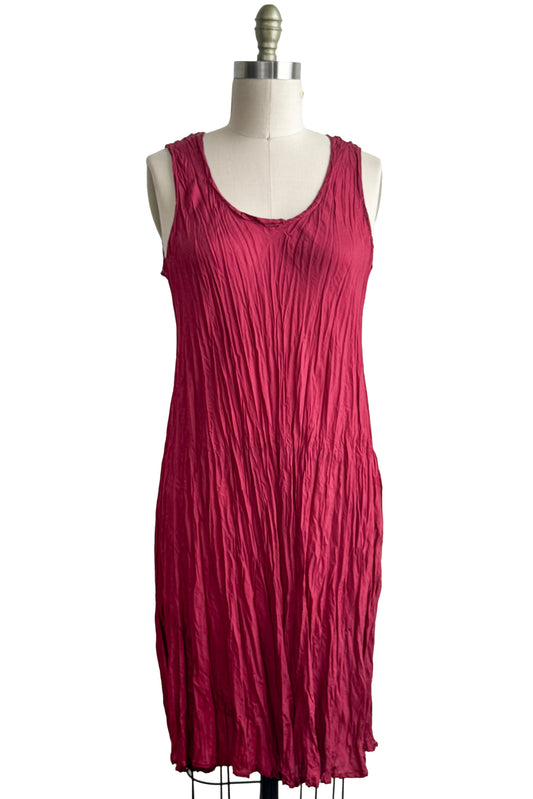 Crinkle Tank Dress | Habotai Silk | Soft Cranberry