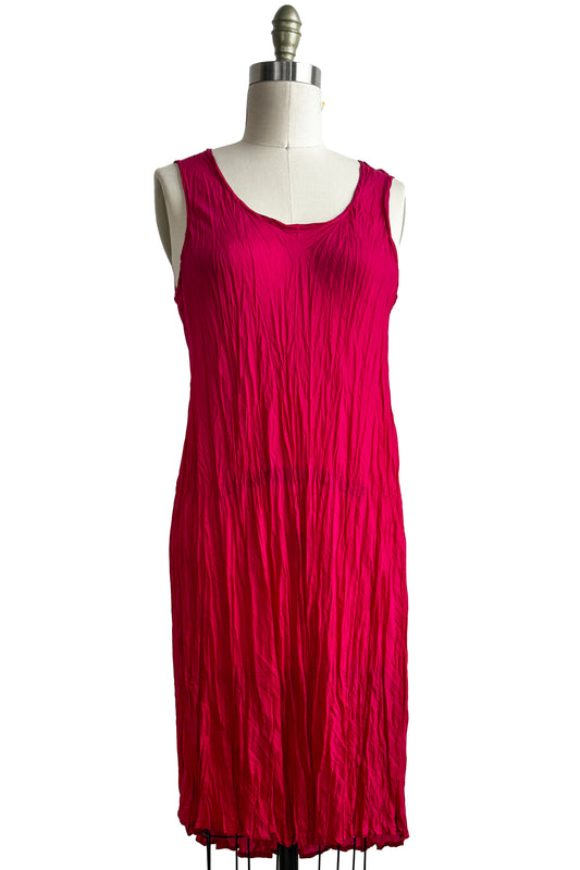 Crinkle Tank Dress | Habotai Silk | Fuchsia
