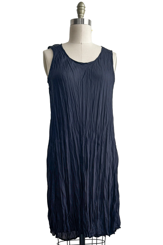 Crinkle Tank Dress | Habotai Silk | Ink