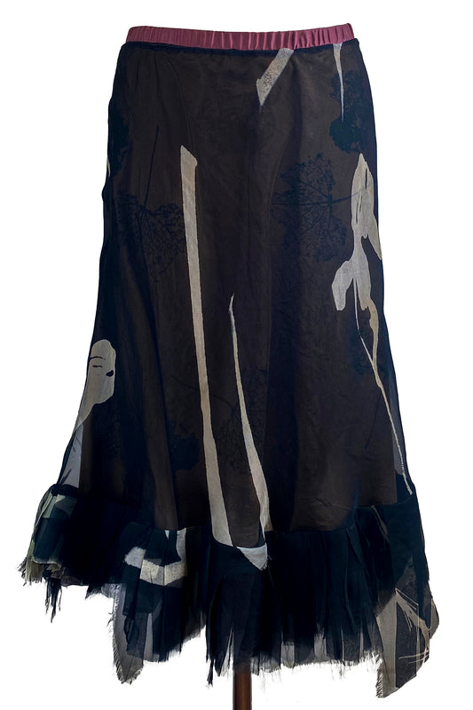 Toulouse Reversable Skirt | Silk Organza & Silk Taffeta | Tulip & Leaf Print | Black & Gold | Small