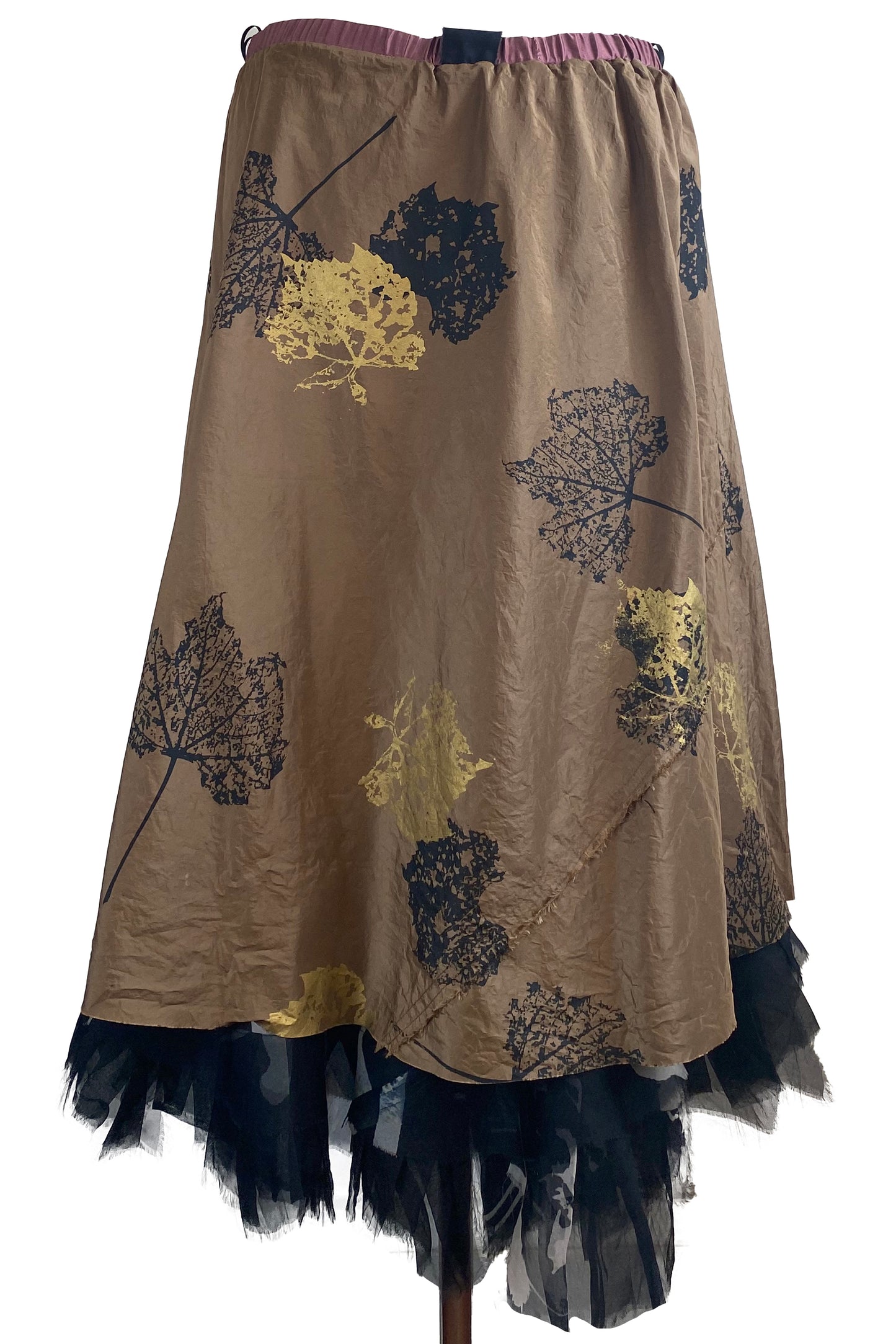 Toulouse Reversable Skirt | Silk Organza & Silk Taffeta | Tulip & Leaf Print | Black & Gold | Small