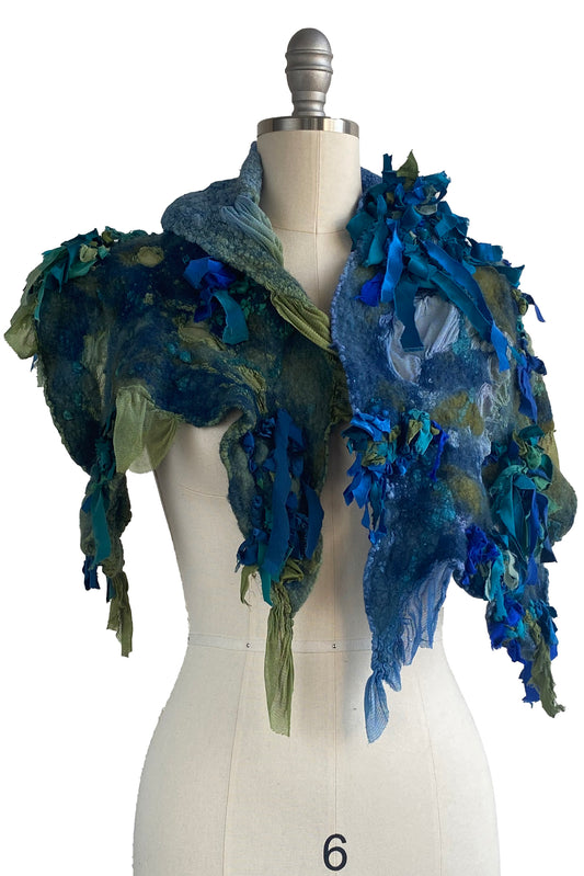 Felted Shawl Small | Silk Knit | Green & Blue