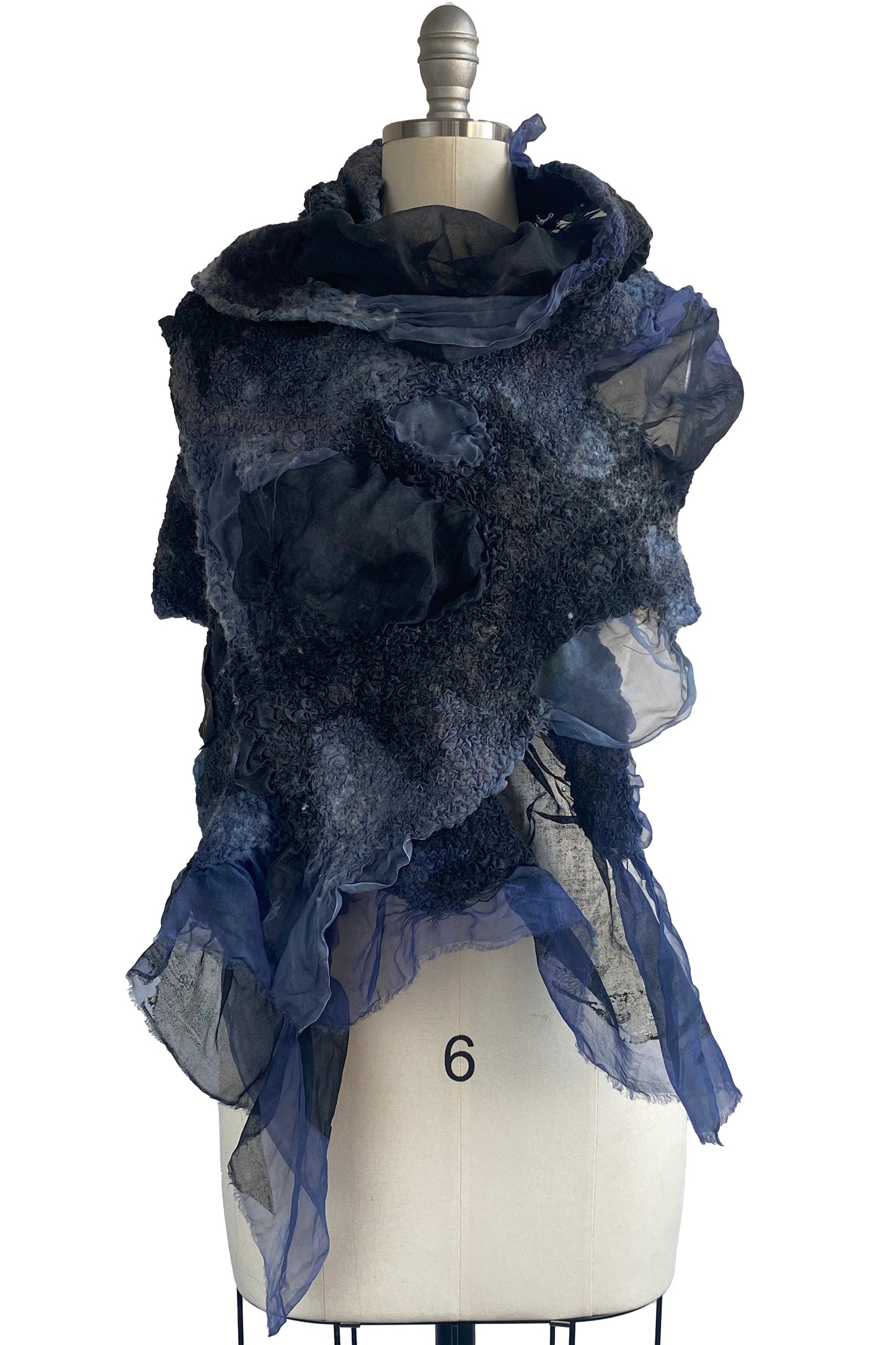 Felted Organza Shawl w/ Print - Navy