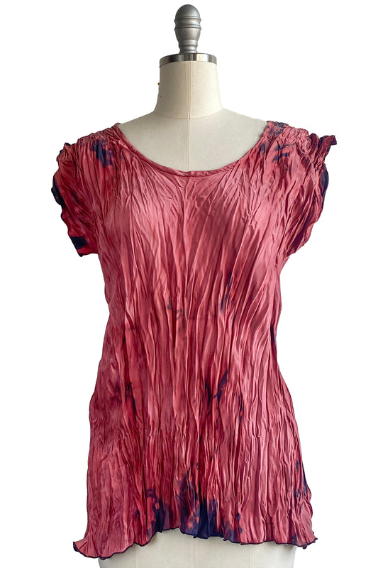 Crinkle Cap Sleeve Tunic - Tie Dye Salmon & Black