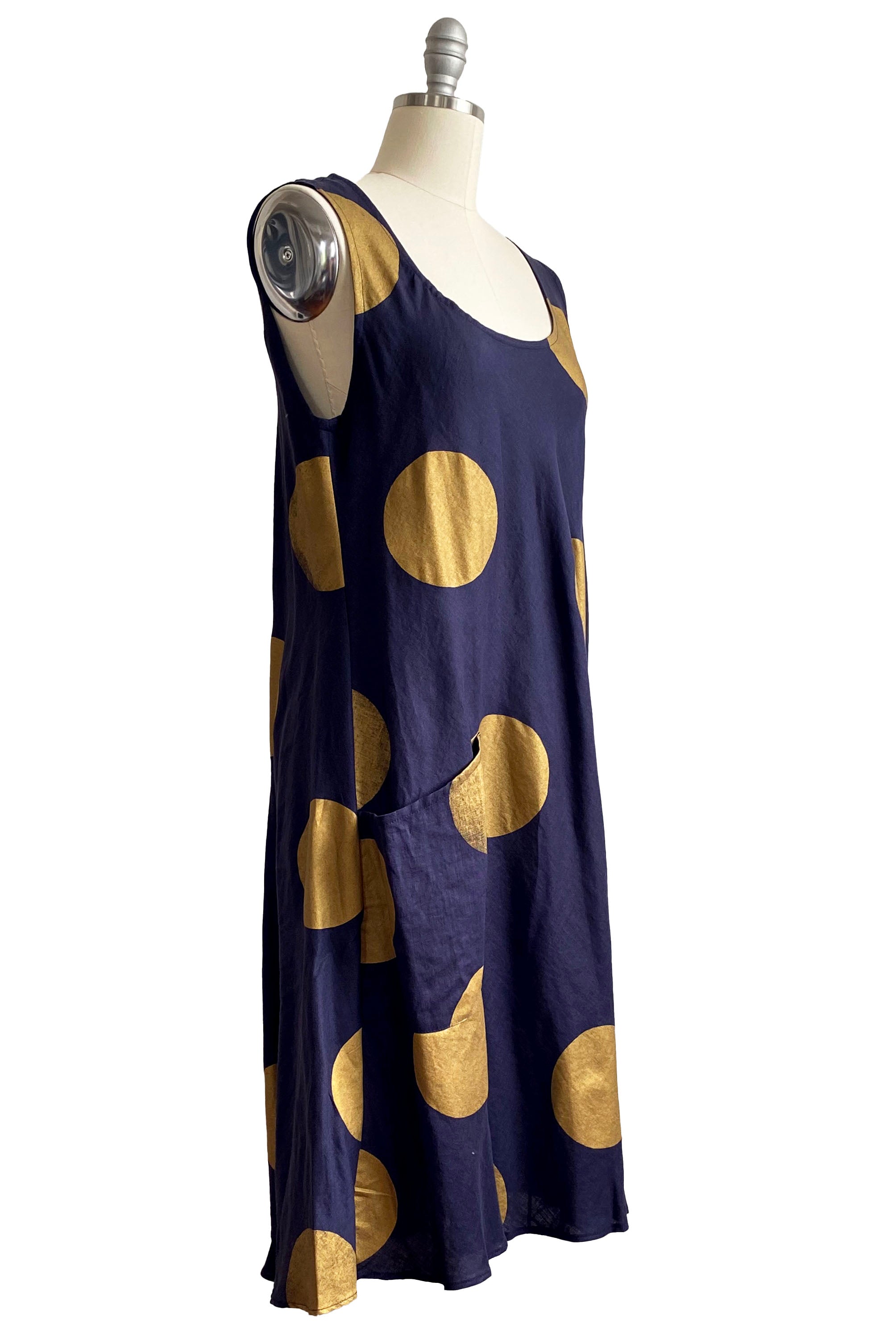 Emilia Dress w/ Dot Print - Navy & Gold - Medium