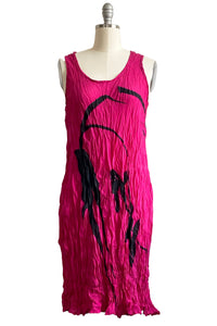 Crinkle Tank Dress in China Silk w/ Tulip Print - Magenta