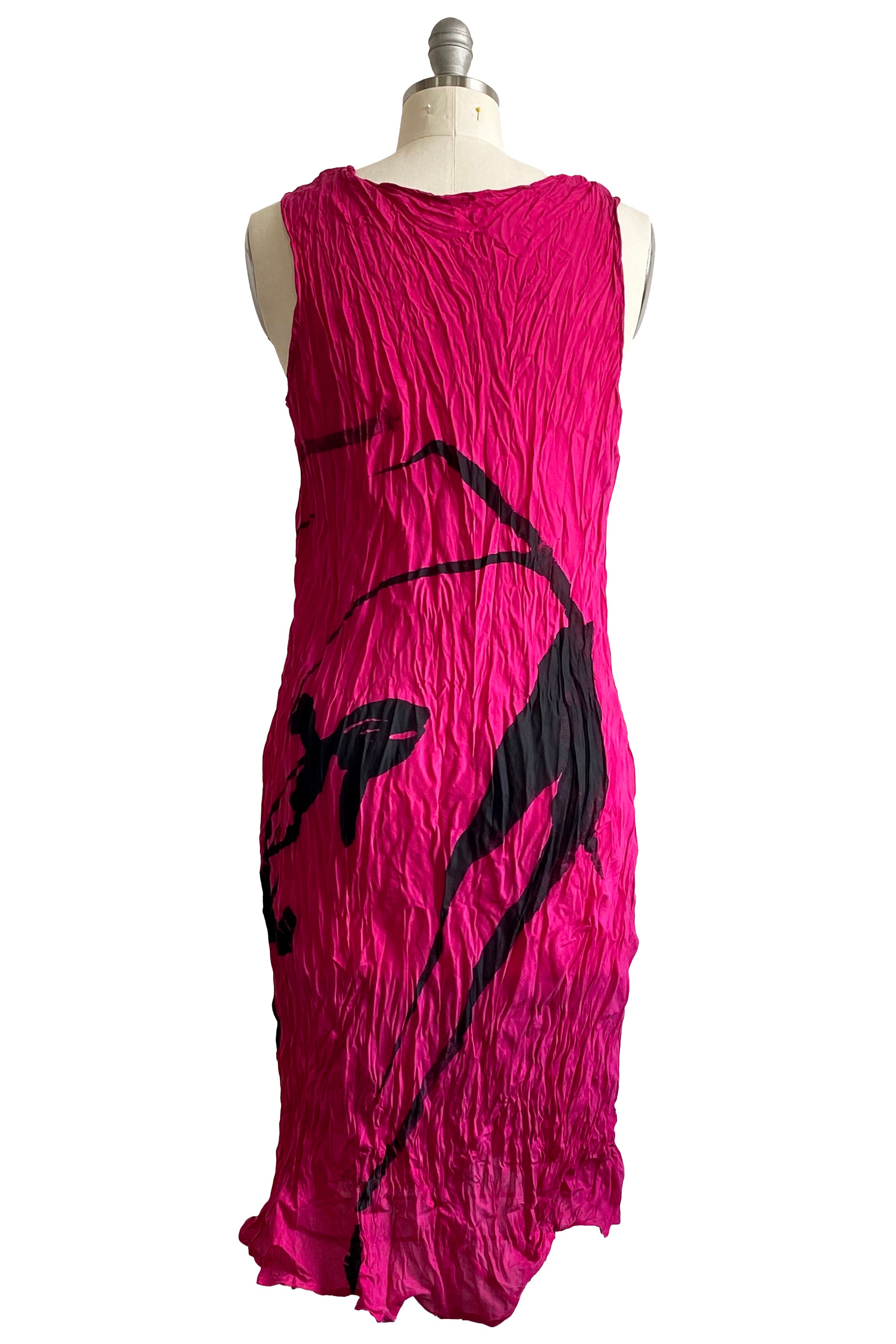 Crinkle Tank Dress in China Silk w/ Tulip Print - Magenta