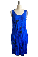 Load image into Gallery viewer, Crinkle Tank Dress in China Silk w/ Ginkgo Print - Cobalt Blue

