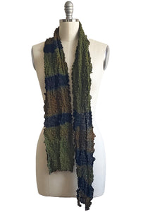 Bubble Silk Scarf w/ River Dye - Olive & Black Stripe