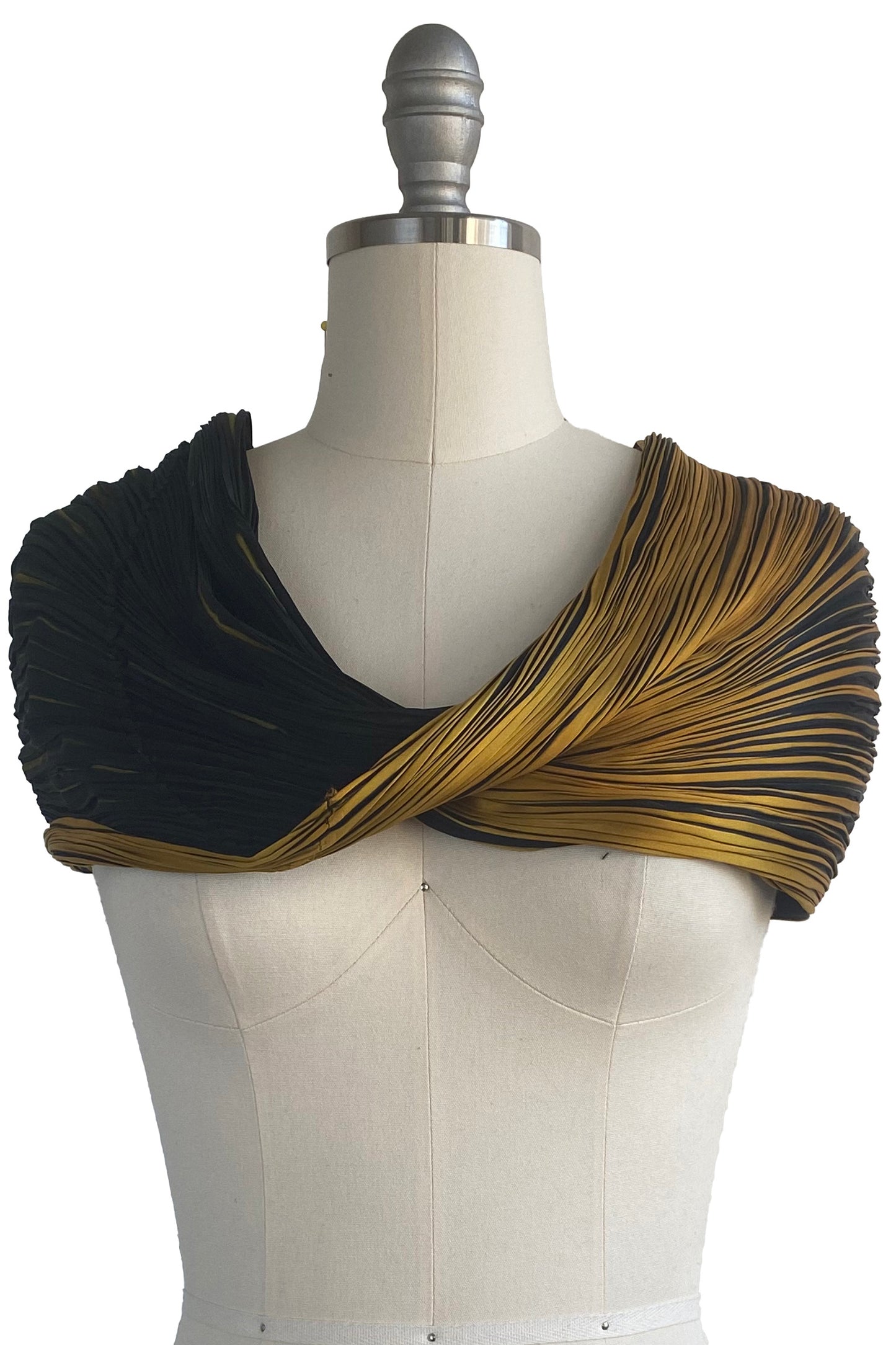 Shibori Pleated Silk Cowl - Black & Gold